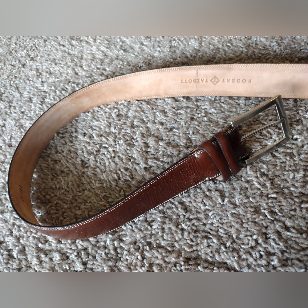 Robert Talbott Brown Genuine Leather Belt With Brass Buckle Size 38 - Picture 4 of 9